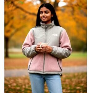 The North Face Girls Pink & Gray Fleece Jacket - Size: Small Petite